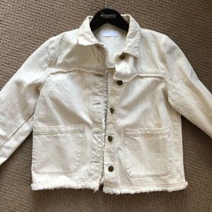 Cream frayed denim jacket